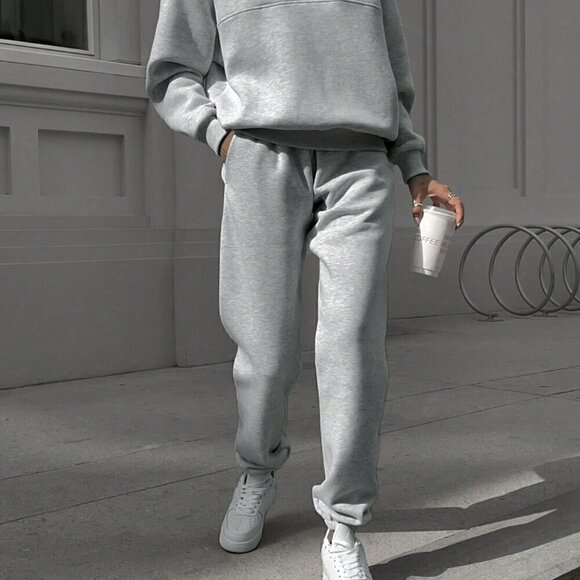Grey Casual Women's Half Zipper Hoodie And Jogger Pants Two Piece Set - Picture 5 of 7